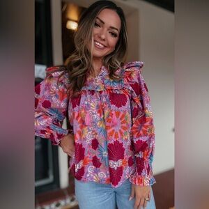 Floral Ruffle Blouse - Multicolor